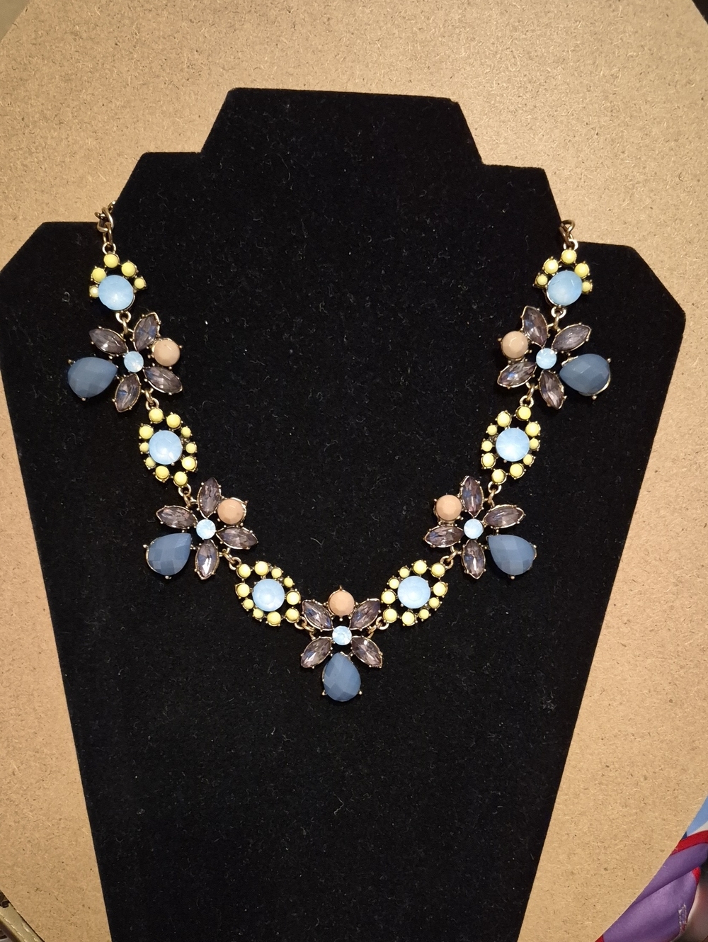 Floral Cluster Statement Necklace - Blue, Yellow & Peach